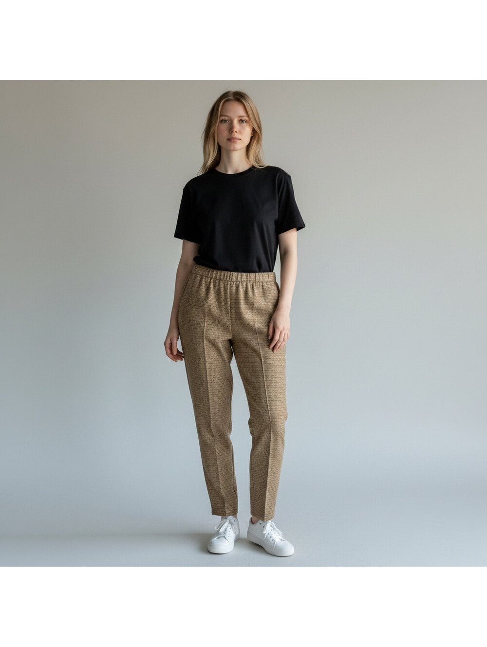 Briggs Dress Pants Women 12 Brown Plaid High Rise Pleated Pull On Pockets Casual